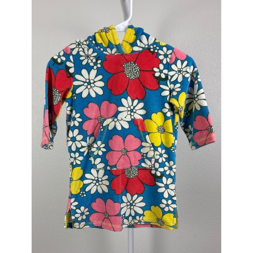 Mini Boden Girls Retro Floral Hooded Terry Cover Up Dress Swim Beach Pool Boho